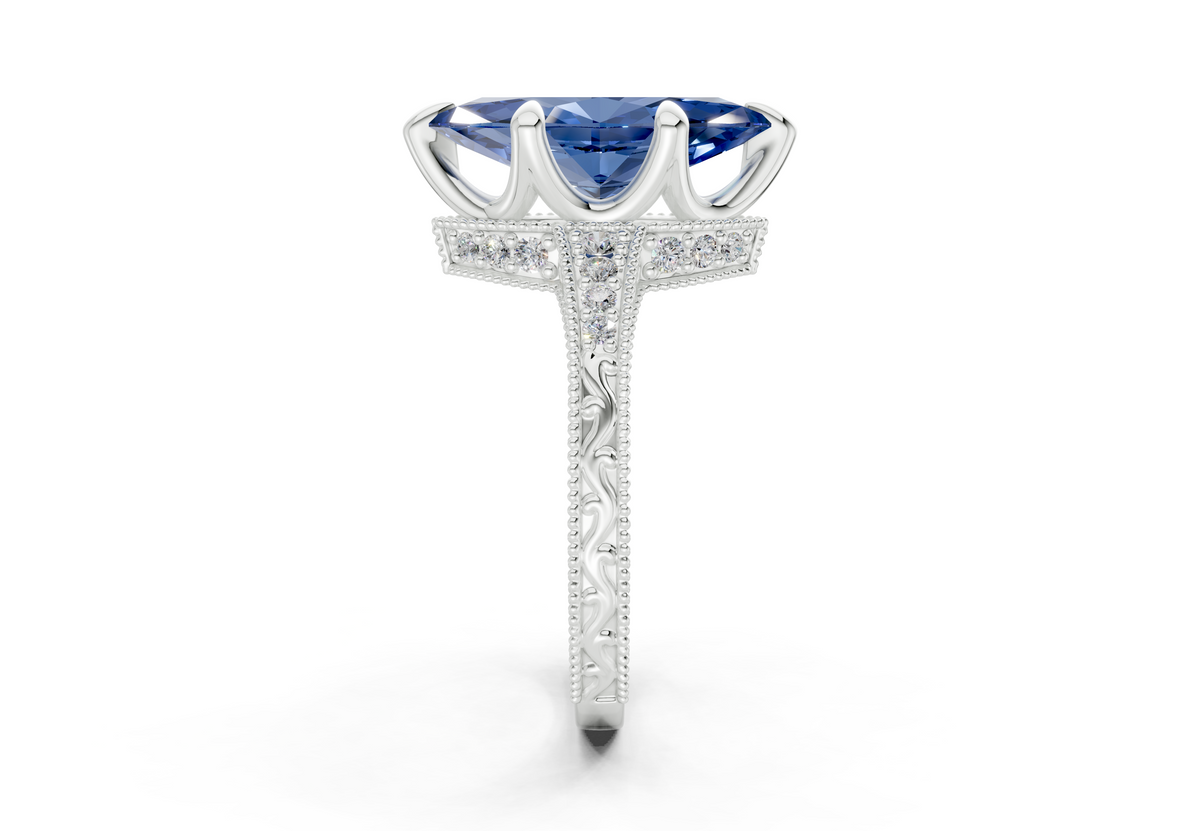 Asteria Sapphire Gemstone Vintage Marquise Cut 2mm Engagement Ring