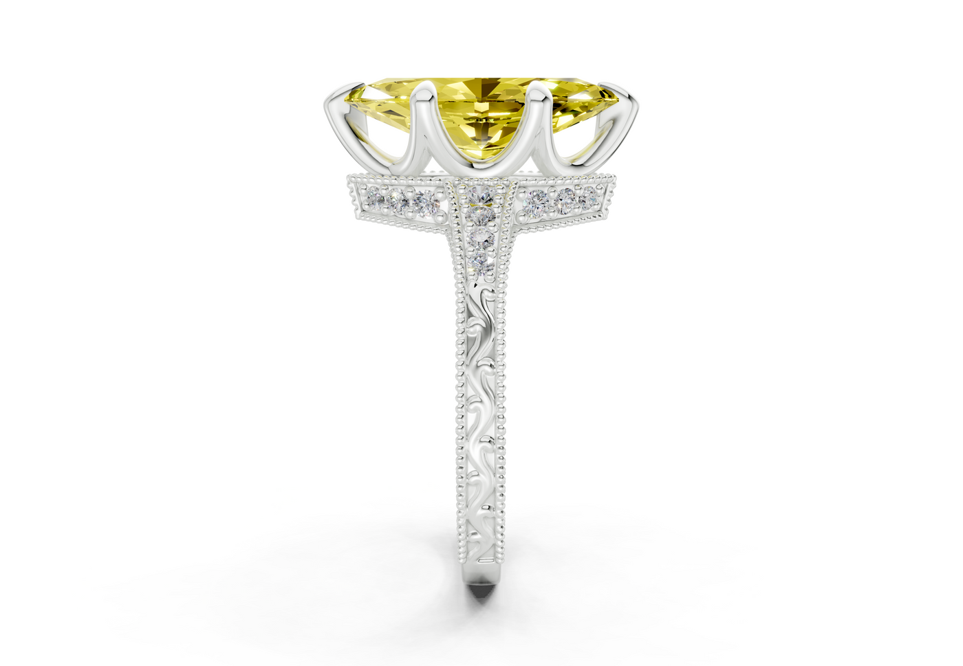 Asteria Yellow Diamond Vintage Marquise Cut 2mm Engagement Ring