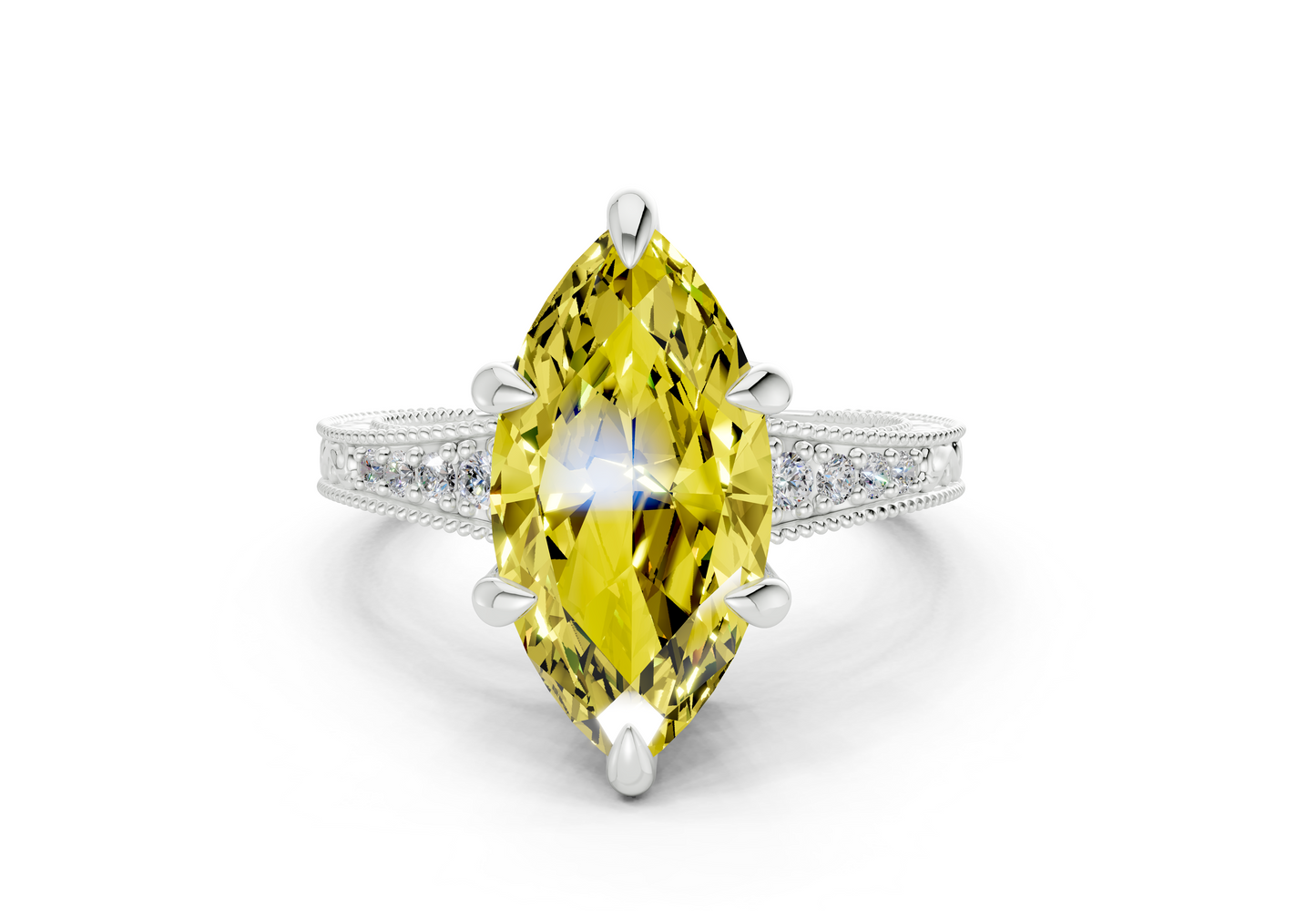 Asteria Yellow Diamond Vintage Marquise Cut 2mm Engagement Ring