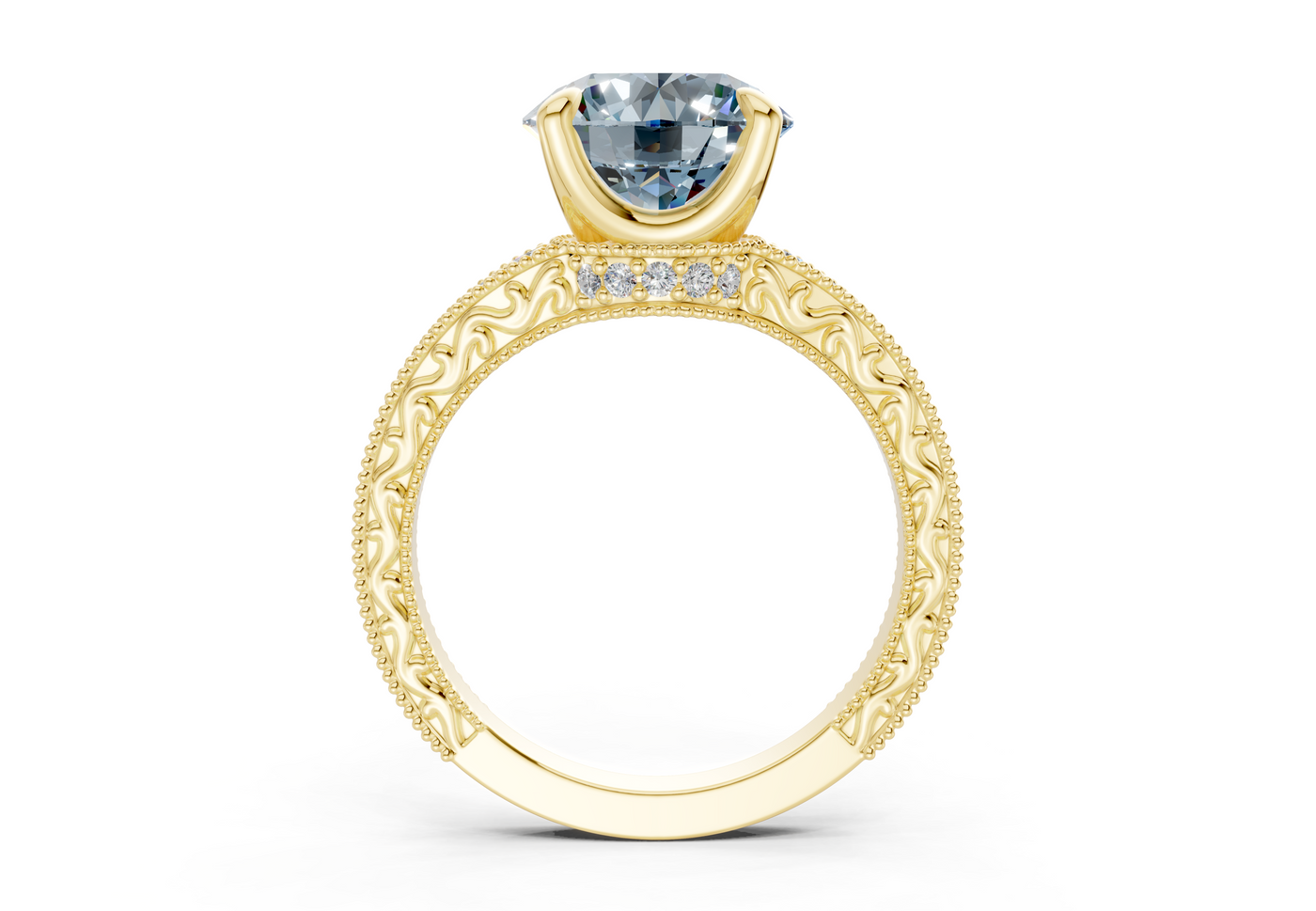 Asteria Blue Diamond Vintage Round Cut 2mm Engagement Ring