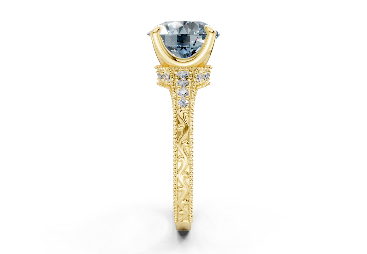 Asteria Blue Diamond Vintage Round Cut 2mm Engagement Ring