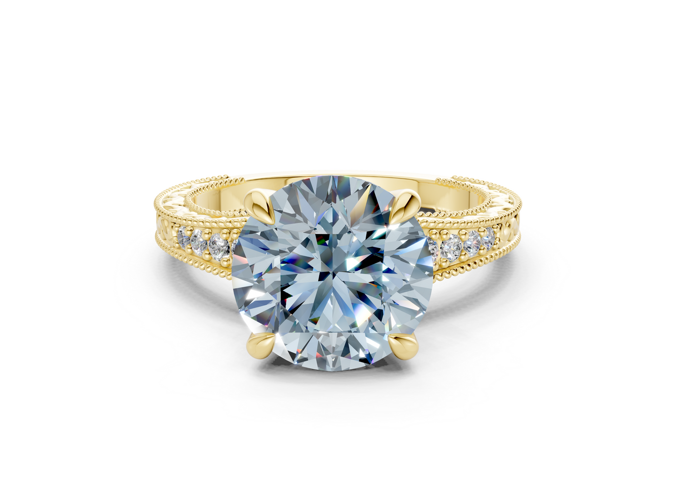 Asteria Blue Diamond Vintage Round Cut 2mm Engagement Ring