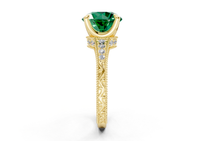 Asteria Emerald Gemstone Vintage Round Cut 2mm Engagement Ring