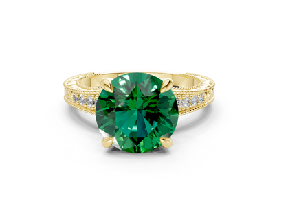 Asteria Emerald Gemstone Vintage Round Cut 2mm Engagement Ring