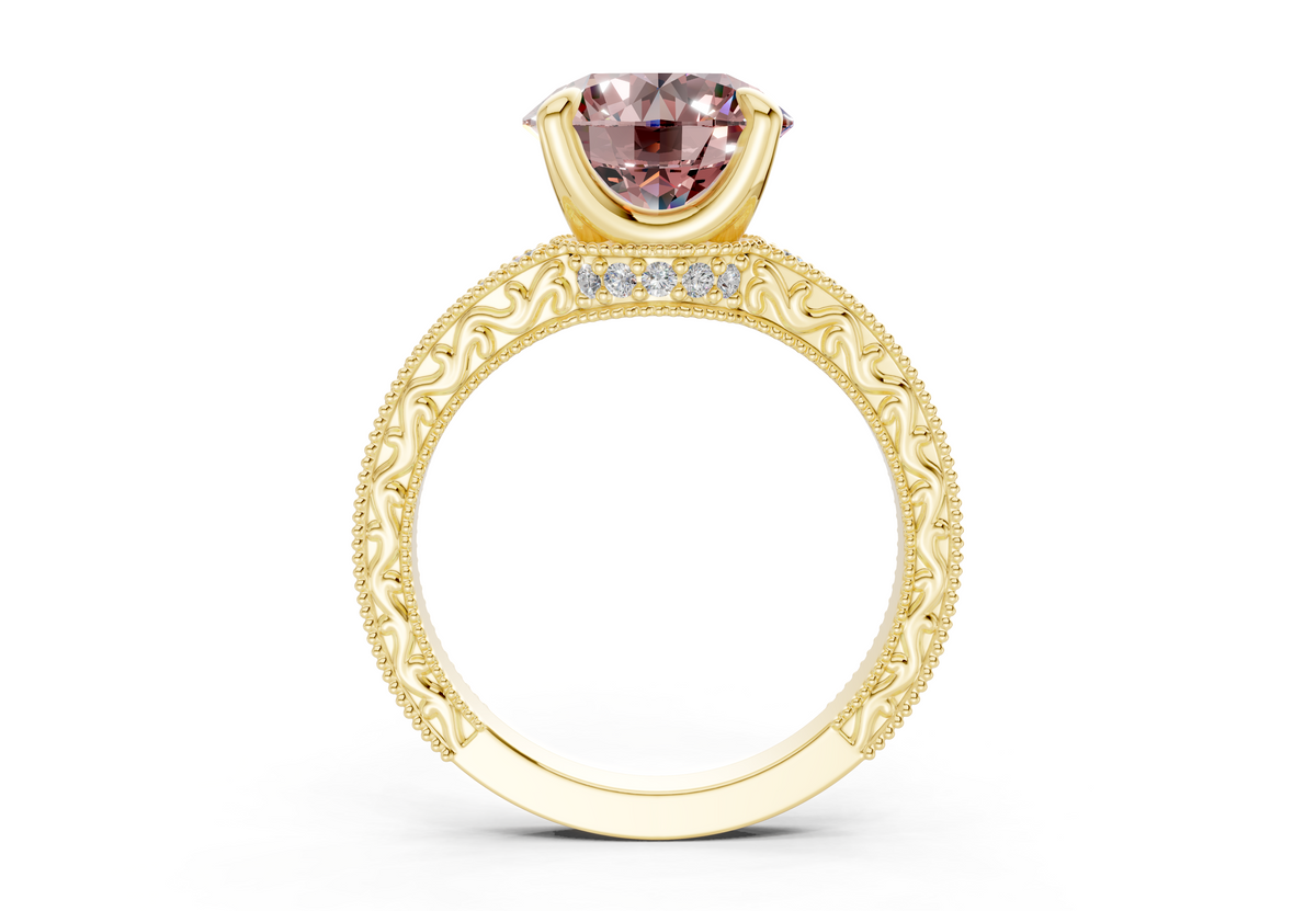 Asteria Pink Diamond Vintage Round Cut 2mm Engagement Ring