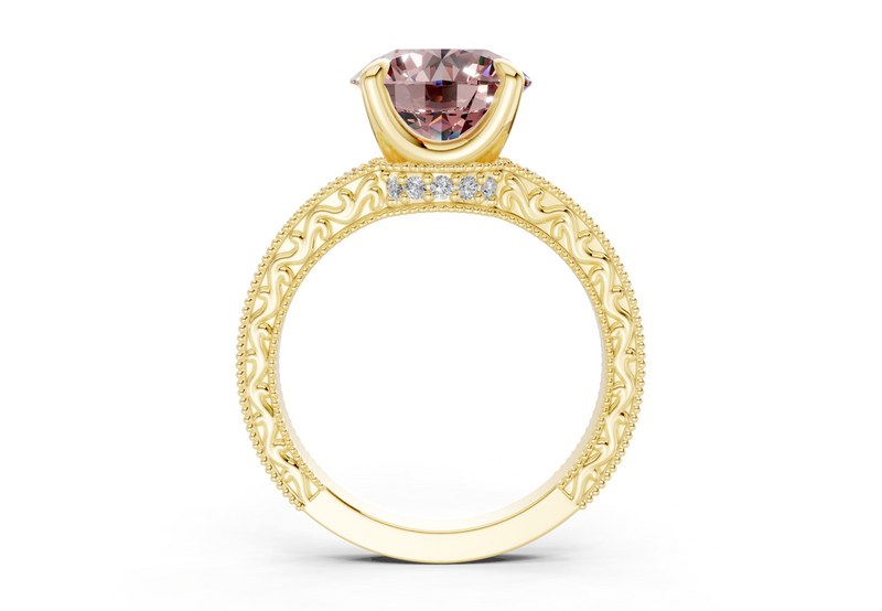 Asteria Pink Diamond Vintage Round Cut 2mm Engagement Ring