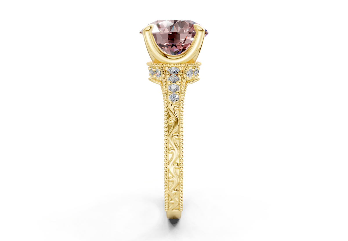 Asteria Pink Diamond Vintage Round Cut 2mm Engagement Ring
