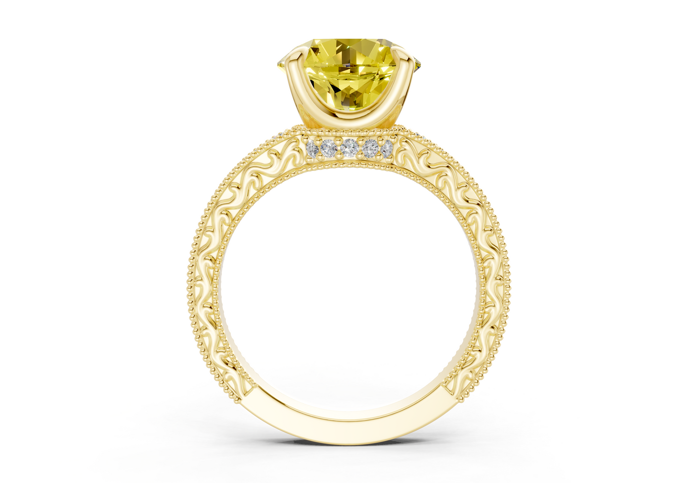 Asteria Yellow Diamond Vintage Round Cut 2mm Engagement Ring