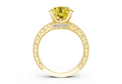 Asteria Yellow Diamond Vintage Round Cut 2mm Engagement Ring