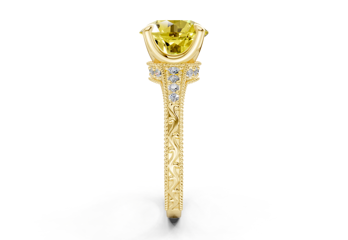 Asteria Yellow Diamond Vintage Round Cut 2mm Engagement Ring