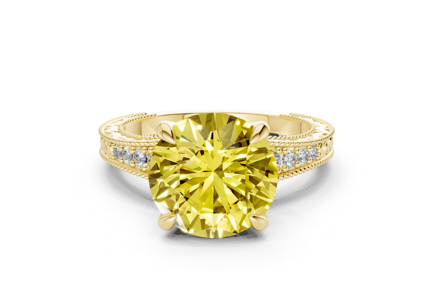 Asteria Yellow Diamond Vintage Round Cut 2mm Engagement Ring