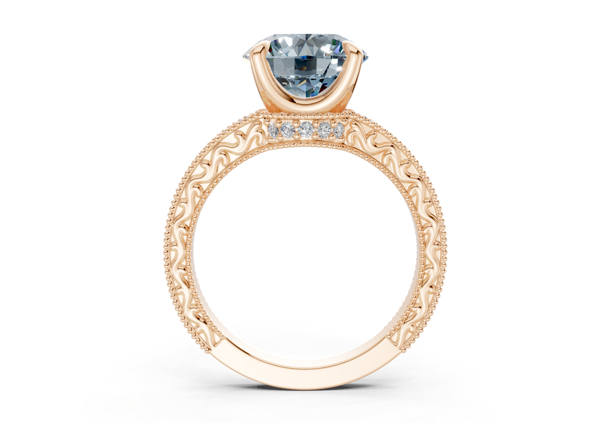 Asteria Blue Diamond Vintage Round Cut 2mm Engagement Ring