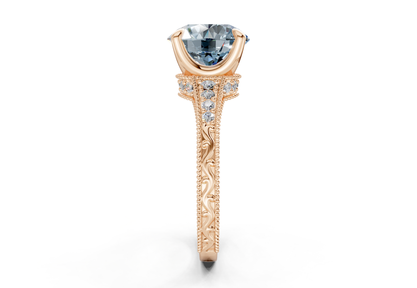 Asteria Blue Diamond Vintage Round Cut 2mm Engagement Ring