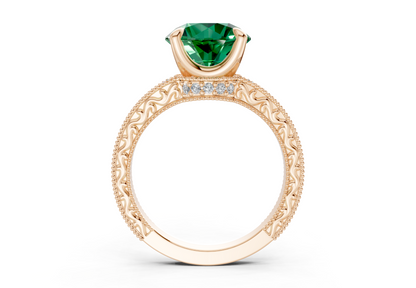 Asteria Emerald Gemstone Vintage Round Cut 2mm Engagement Ring