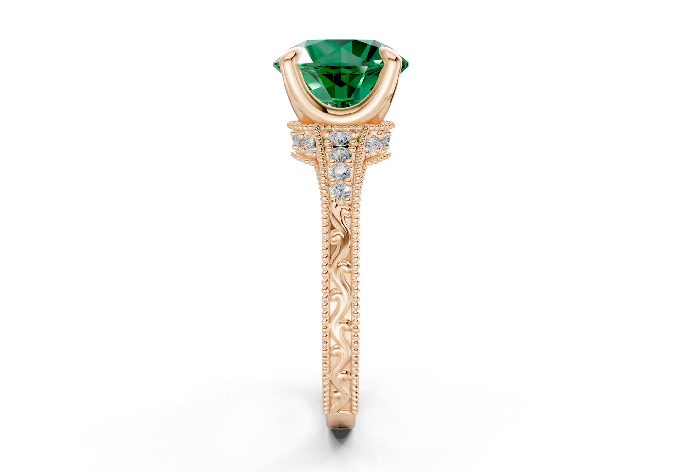Asteria Emerald Gemstone Vintage Round Cut 2mm Engagement Ring