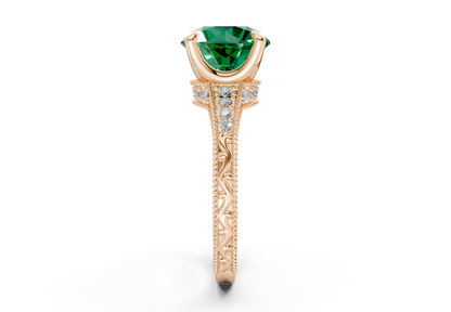 Asteria Emerald Gemstone Vintage Round Cut 2mm Engagement Ring