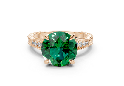 Asteria Emerald Gemstone Vintage Round Cut 2mm Engagement Ring