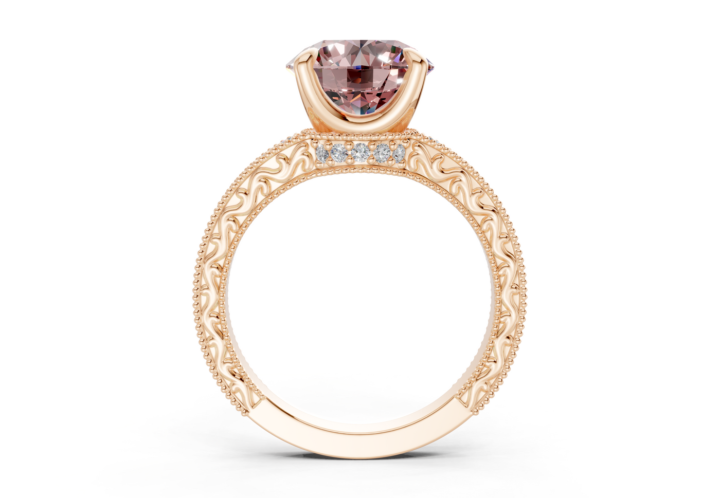 Asteria Pink Diamond Vintage Round Cut 2mm Engagement Ring