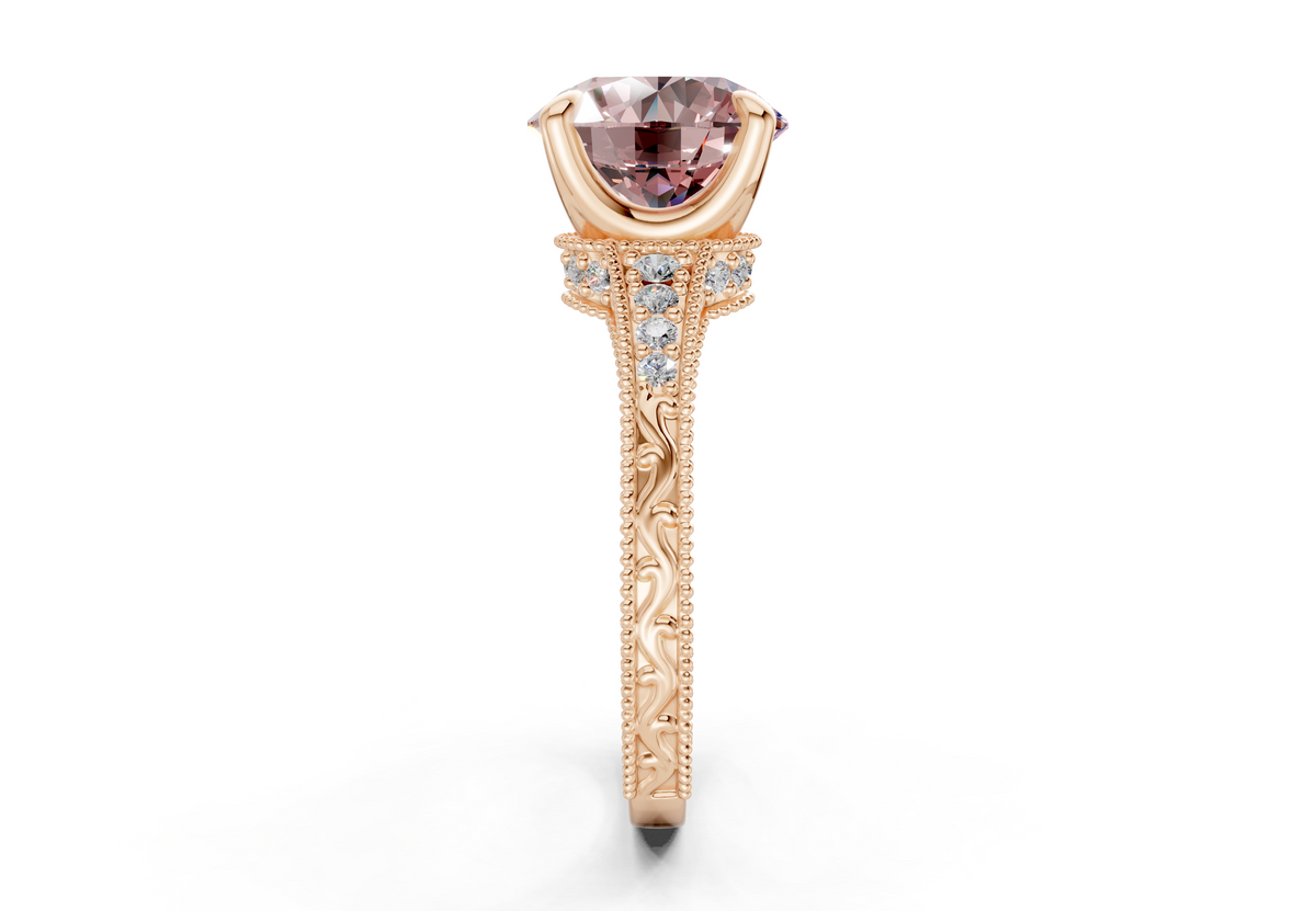 Asteria Pink Diamond Vintage Round Cut 2mm Engagement Ring