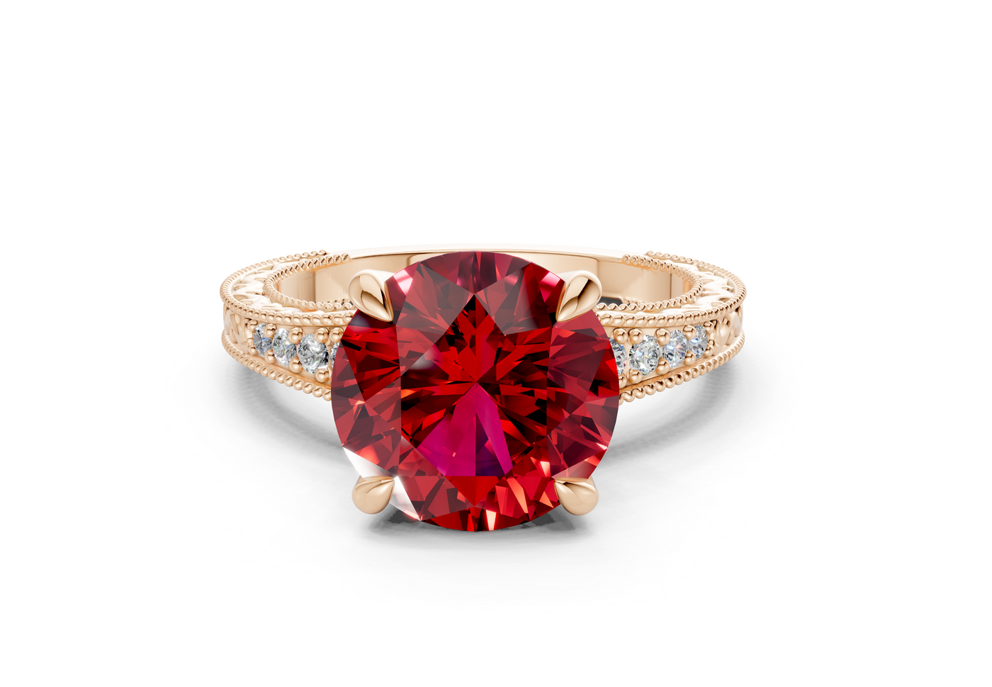 Asteria Ruby Gemstone Vintage Round Cut 2mm Engagement Ring