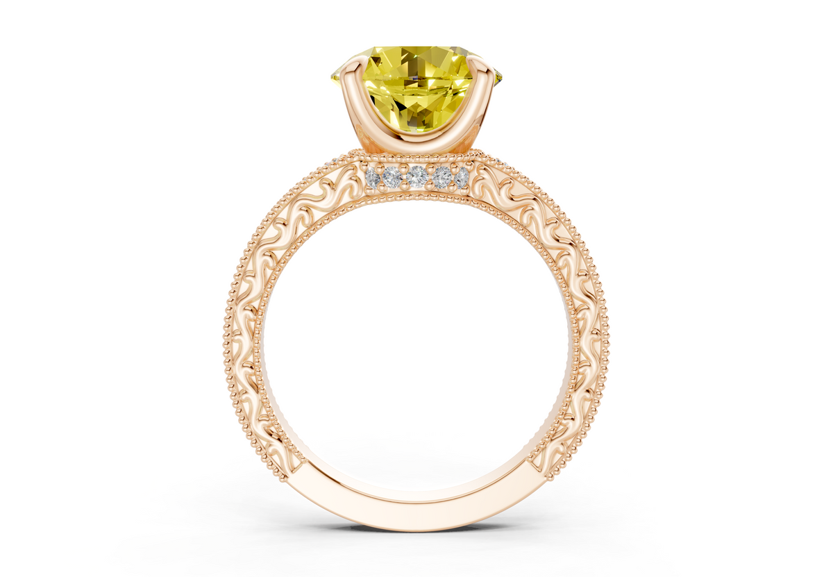 Asteria Yellow Diamond Vintage Round Cut 2mm Engagement Ring