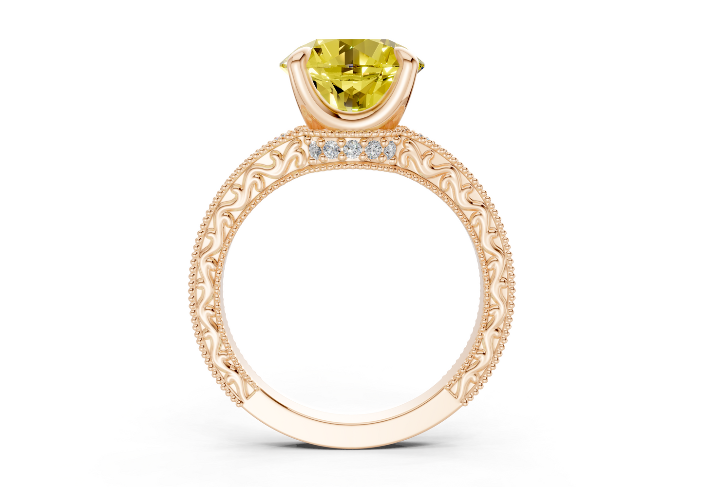 Asteria Yellow Diamond Vintage Round Cut 2mm Engagement Ring