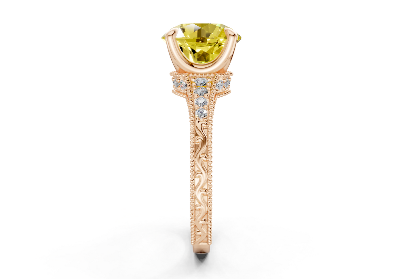 Asteria Yellow Diamond Vintage Round Cut 2mm Engagement Ring
