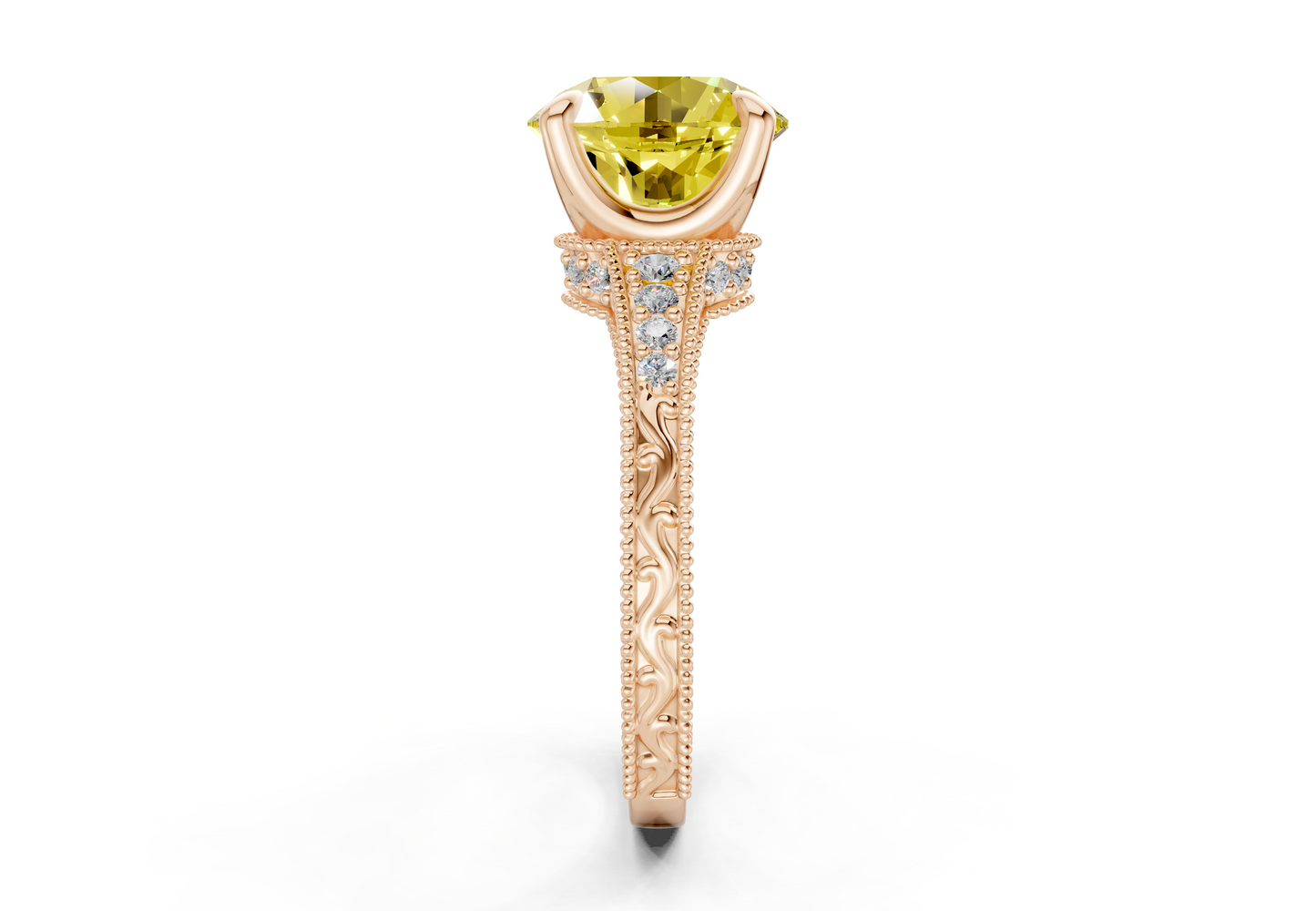Asteria Yellow Diamond Vintage Round Cut 2mm Engagement Ring