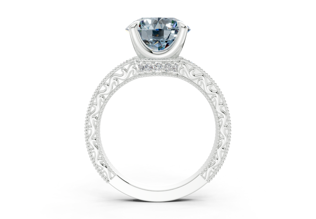 Asteria Blue Diamond Vintage Round Cut 2mm Engagement Ring