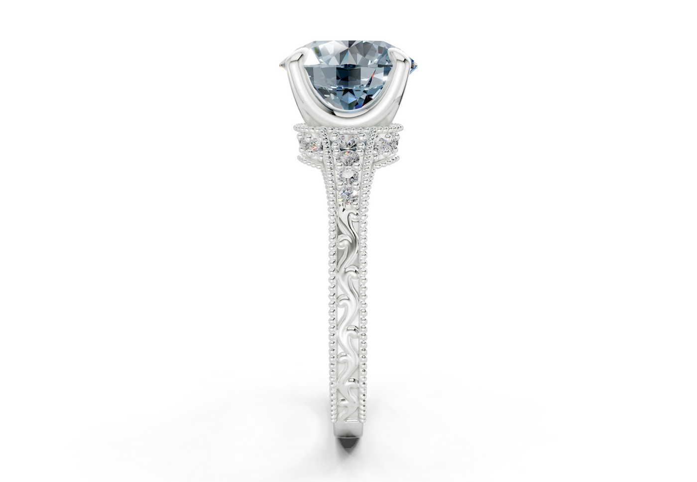 Asteria Blue Diamond Vintage Round Cut 2mm Engagement Ring