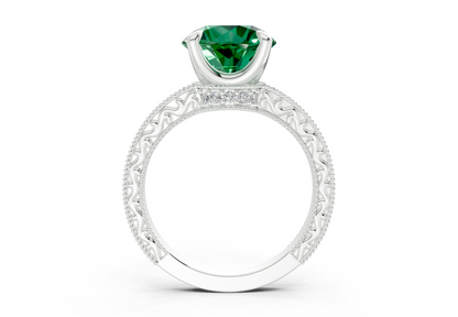 Asteria Emerald Gemstone Vintage Round Cut 2mm Engagement Ring