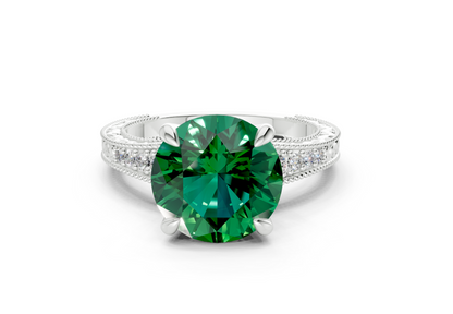 Asteria Emerald Gemstone Vintage Round Cut 2mm Engagement Ring