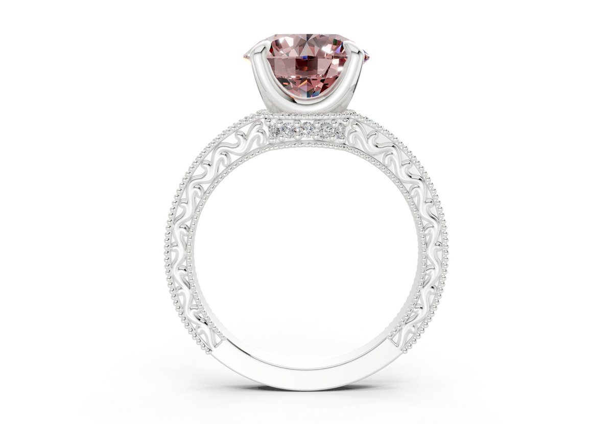 Asteria Pink Diamond Vintage Round Cut 2mm Engagement Ring