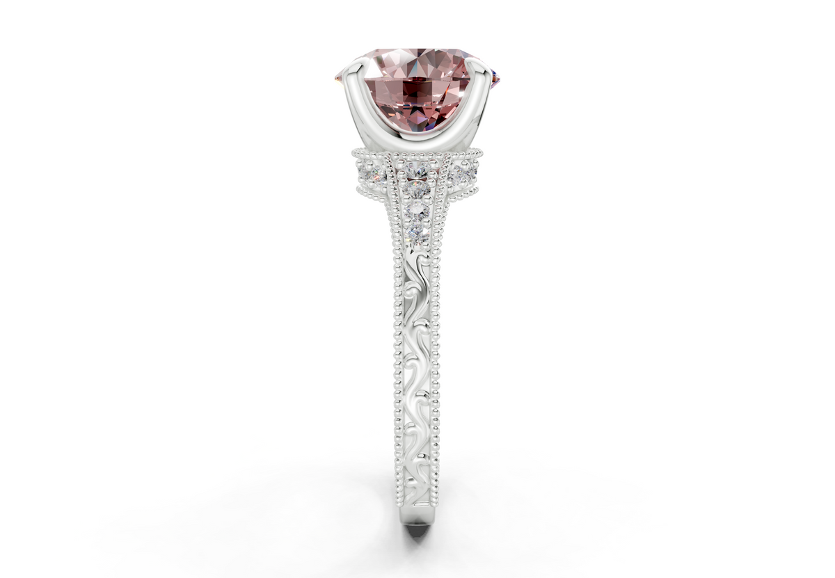 Asteria Pink Diamond Vintage Round Cut 2mm Engagement Ring