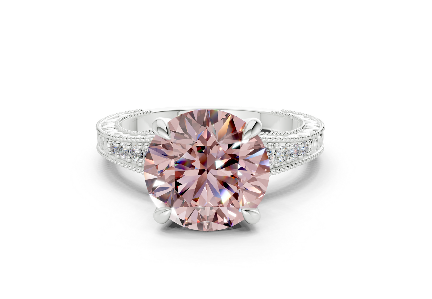 Asteria Pink Diamond Vintage Round Cut 2mm Engagement Ring