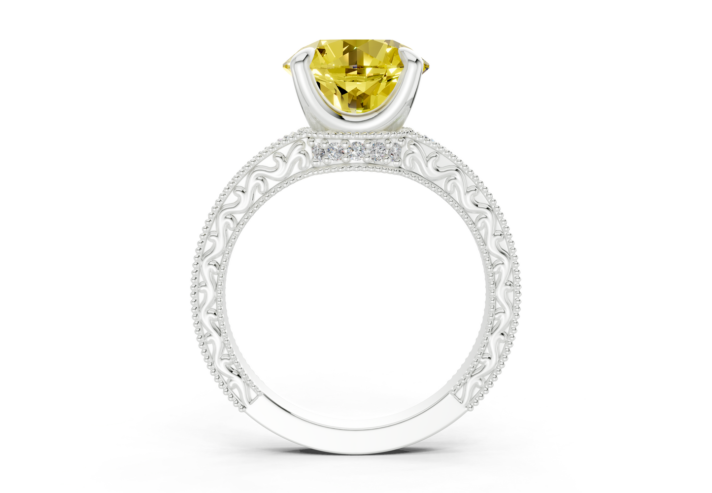Asteria Yellow Diamond Vintage Round Cut 2mm Engagement Ring