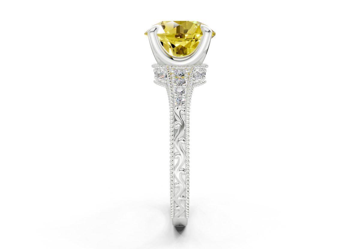 Asteria Yellow Diamond Vintage Round Cut 2mm Engagement Ring