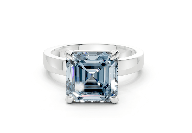 Aspen Blue Diamond Solitaire Asscher Cut 3mm Engagement Ring - Ring Premier