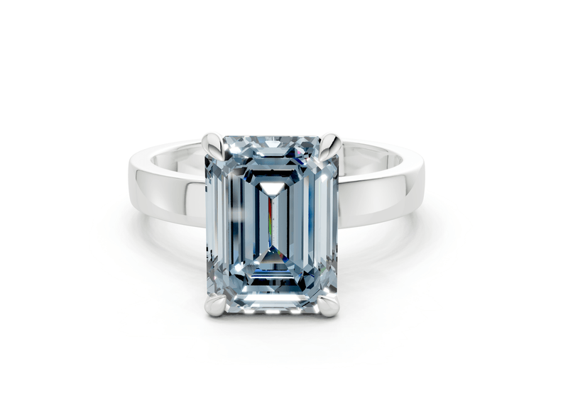 Aspen Blue Diamond Solitaire Emerald Cut 3mm Engagement Ring - Ring Premier