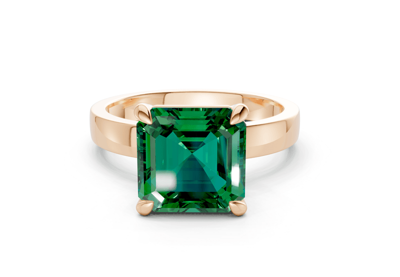 Aspen Emerald Gemstone Solitaire Asscher Cut 3mm Engagement Ring - Ring Premier