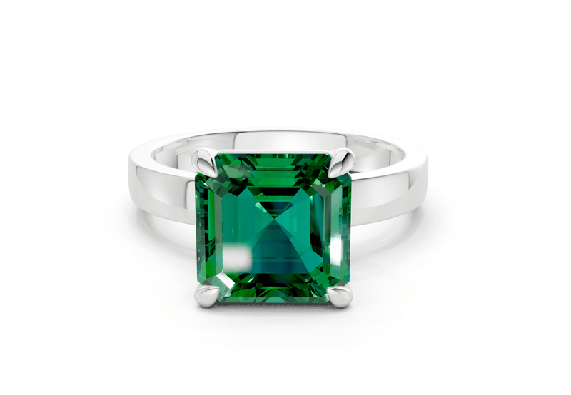 Aspen Emerald Gemstone Solitaire Asscher Cut 3mm Engagement Ring - Ring Premier