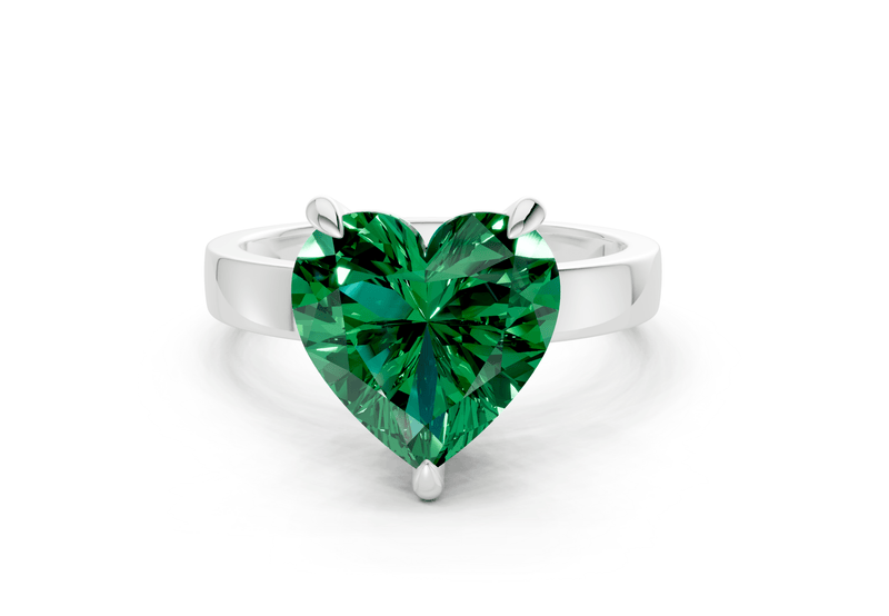 Aspen Emerald Gemstone Solitaire Heart Cut 3mm Engagement Ring - Ring Premier