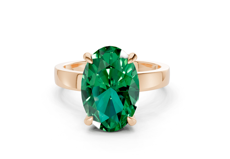 Aspen Emerald Gemstone Solitaire Oval Cut 3mm Engagement Ring - Ring Premier