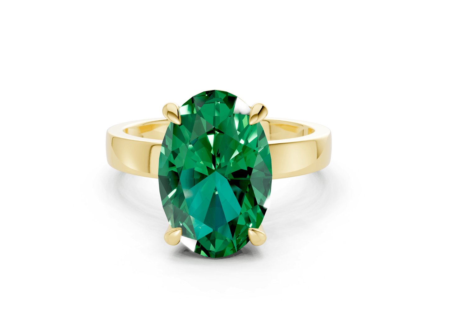 Aspen Emerald Gemstone Solitaire Oval Cut 3mm Engagement Ring - Ring Premier