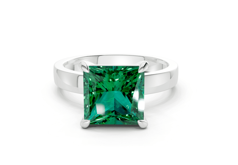 Aspen Emerald Gemstone Solitaire Princess Cut 3mm Engagement Ring - Ring Premier