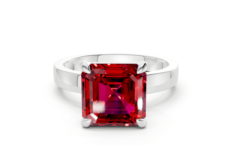 Aspen Ruby Gemstone Solitaire Asscher Cut 3mm Engagement Ring - Ring Premier
