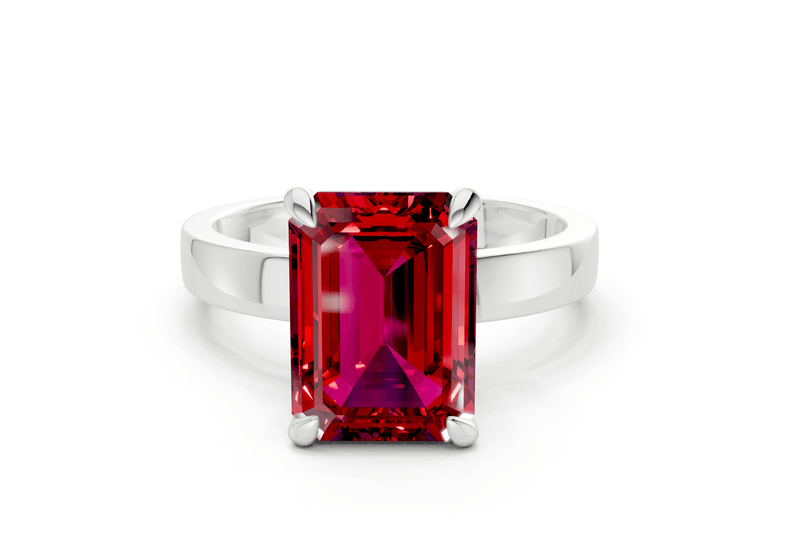 Aspen Ruby Gemstone Solitaire Emerald Cut 3mm Engagement Ring - Ring Premier