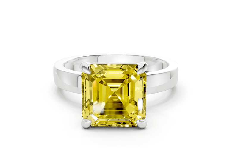 Aspen Yellow Diamond Solitaire Asscher Cut 3mm Engagement Ring - Ring Premier