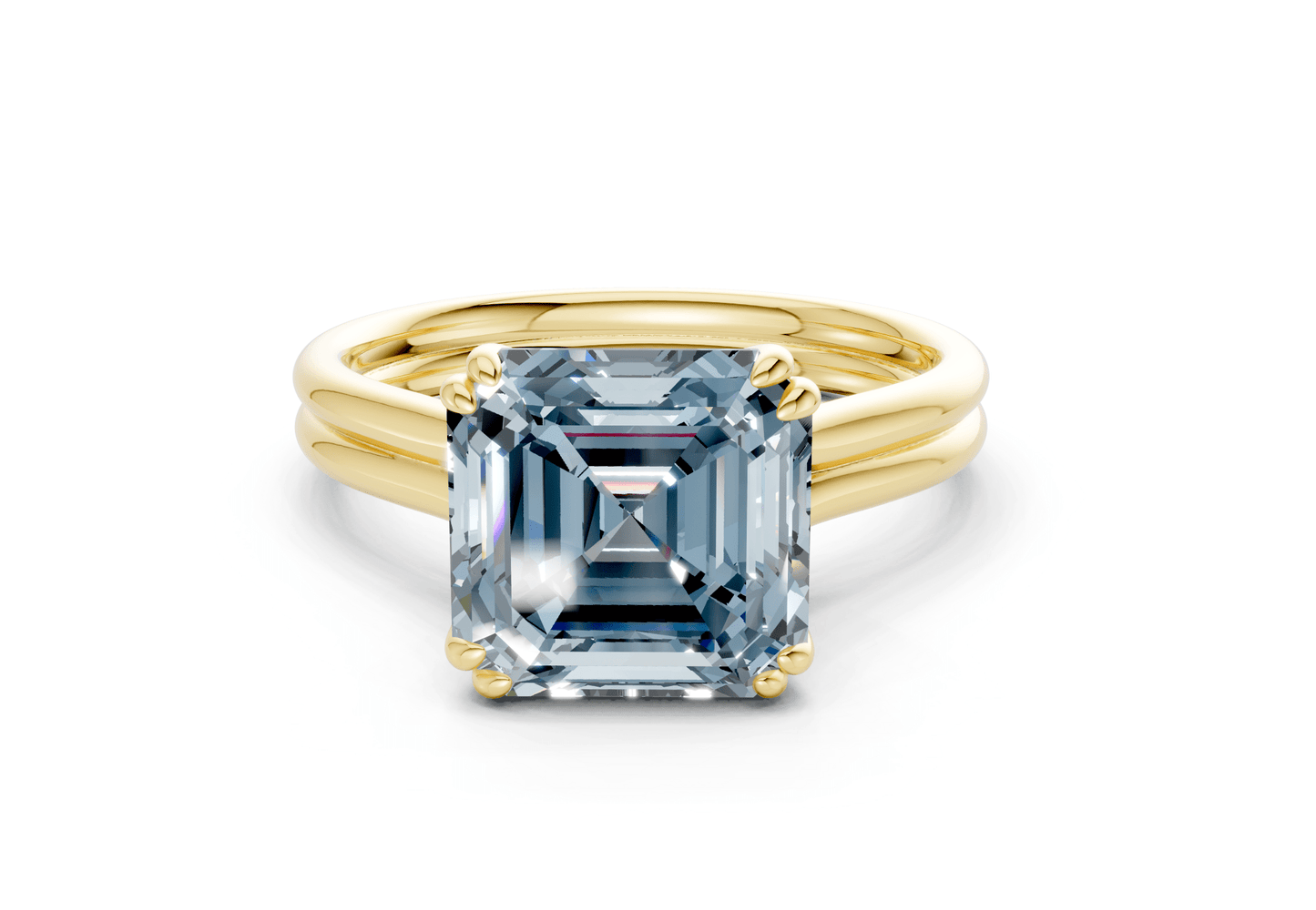 Audrey Blue Diamond Solitaire Asscher Cut 3.1mm Engagement Ring - Ring Premier