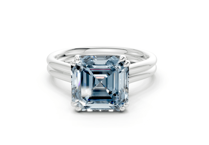 Audrey Blue Diamond Solitaire Asscher Cut 3.1mm Engagement Ring - Ring Premier